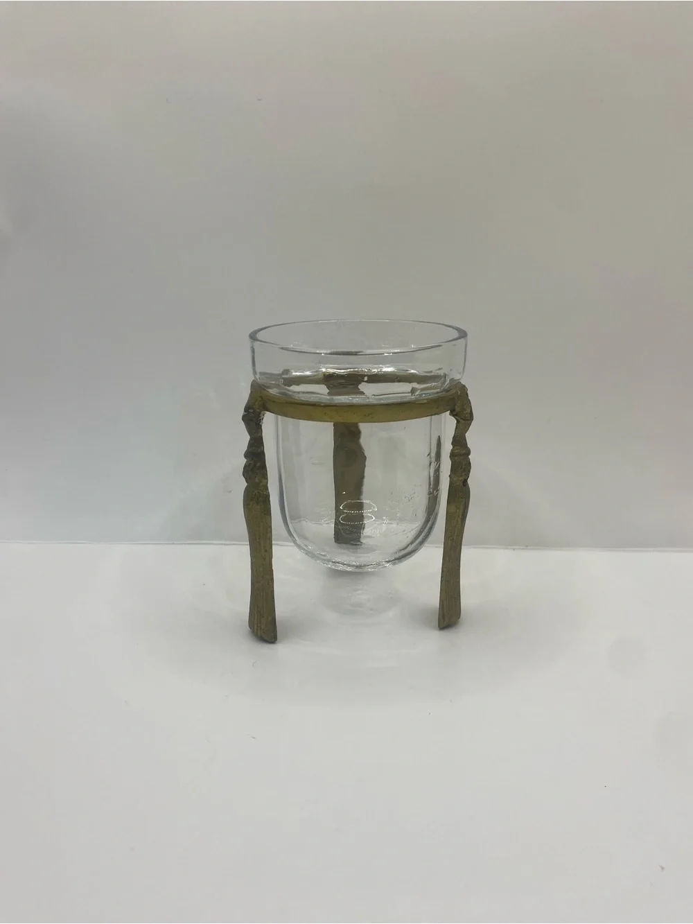 Glass Tealight With Decorative Tassel Detail Brass Stand 4” Height